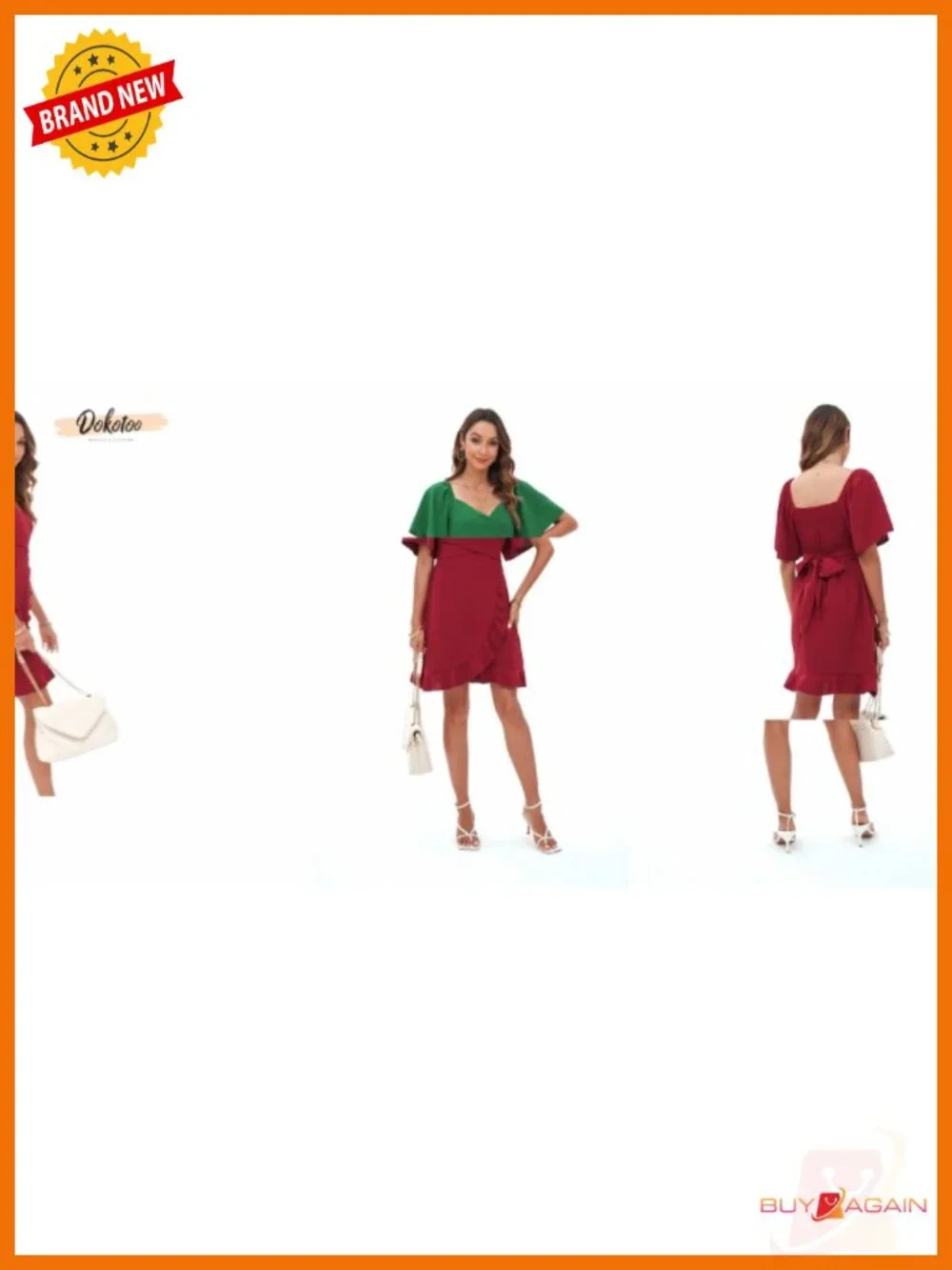 Wrap V Neck Smocked Waist Tiered Mini Dress with Flared Sleeves and Belt